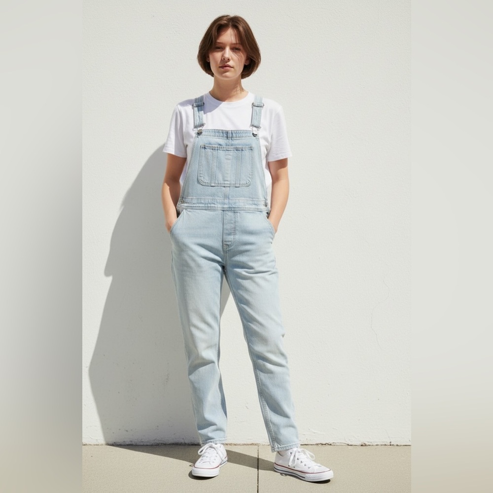 Hollister Y2K Style Light Wash Distressed Denim Overalls - Small EUC